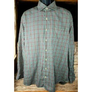 Peter Millar Mens Red & Brown Plaid Button-Down Long-Sleeve Shirt XL